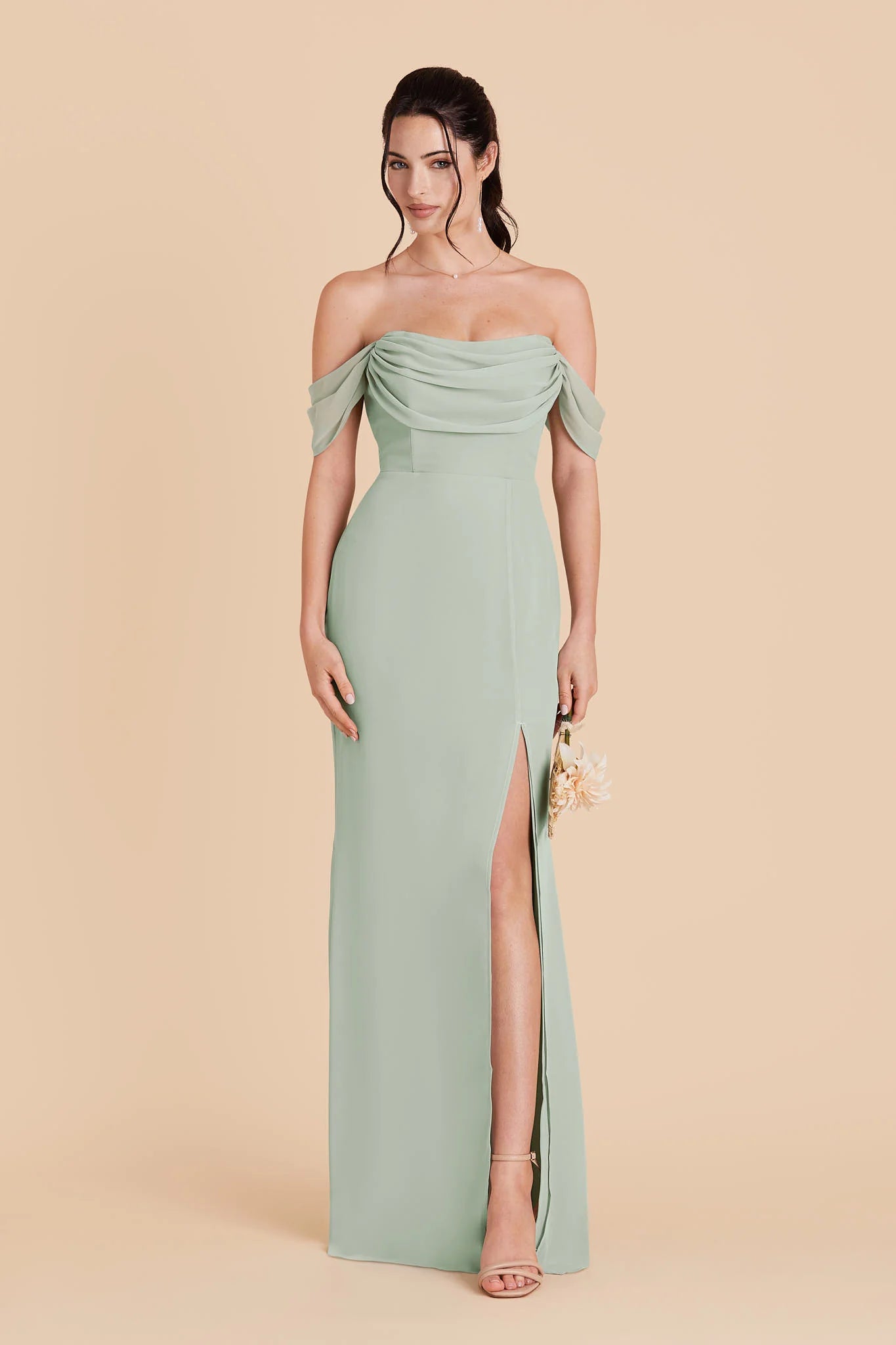 Romantic Sheath Cowl Neck Off Shoulder Open Back Floor Length Bridesmaid Dresses