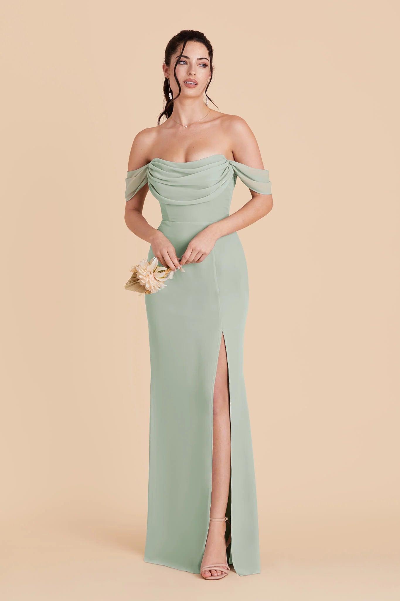 Romantic Sheath Cowl Neck Off Shoulder Open Back Floor Length Bridesmaid Dresses