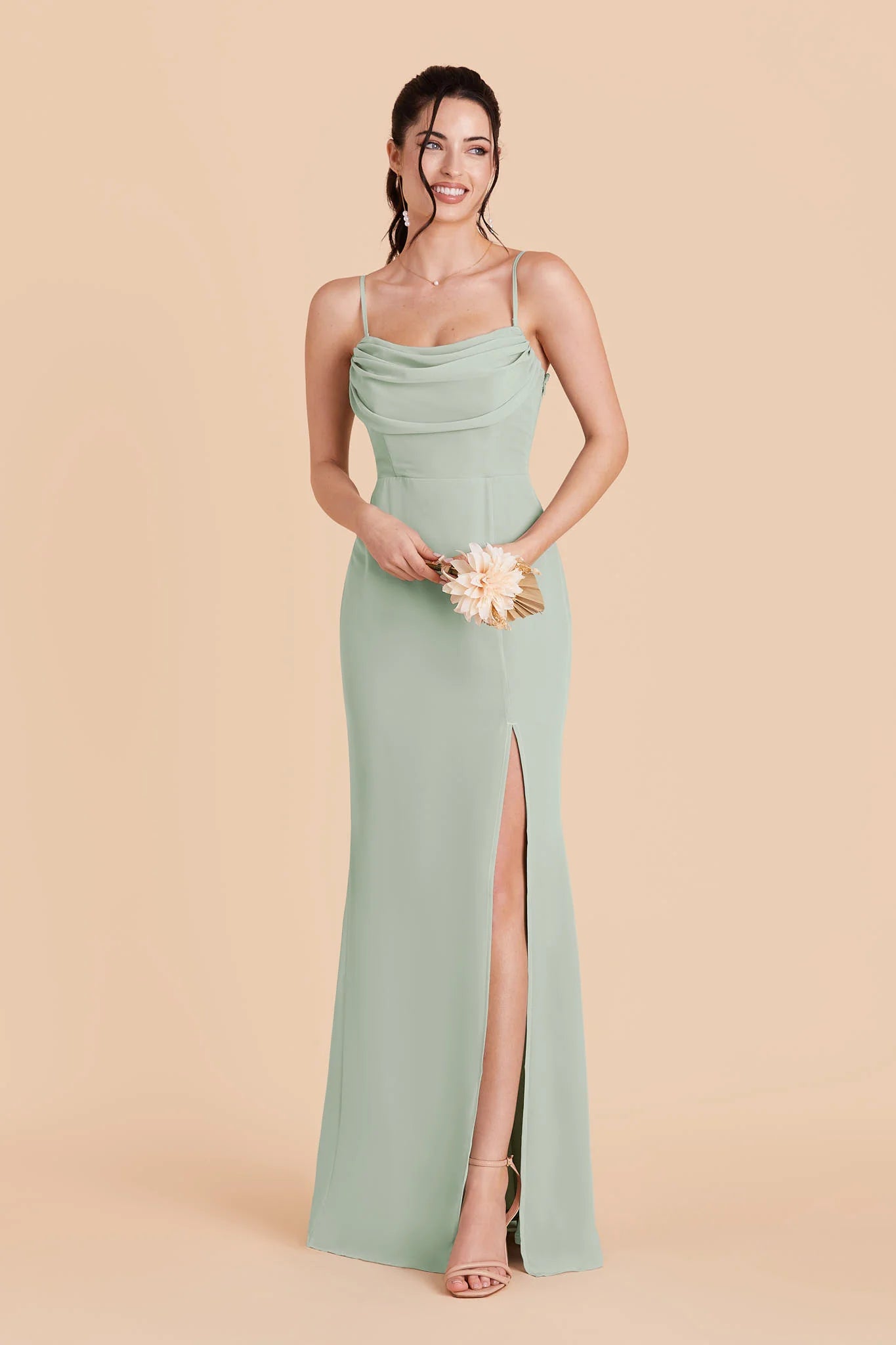 Romantic Sheath Cowl Neck Off Shoulder Open Back Floor Length Bridesmaid Dresses