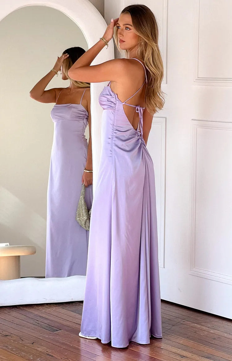 Romantic Sheath Square Neck Spaghetti Strap Cutout Back Floor Length Formal Prom Dresses