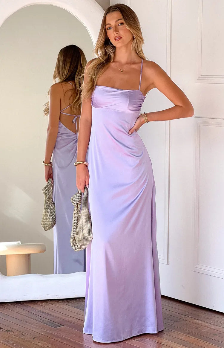 Romantic Sheath Square Neck Spaghetti Strap Cutout Back Floor Length Formal Prom Dresses