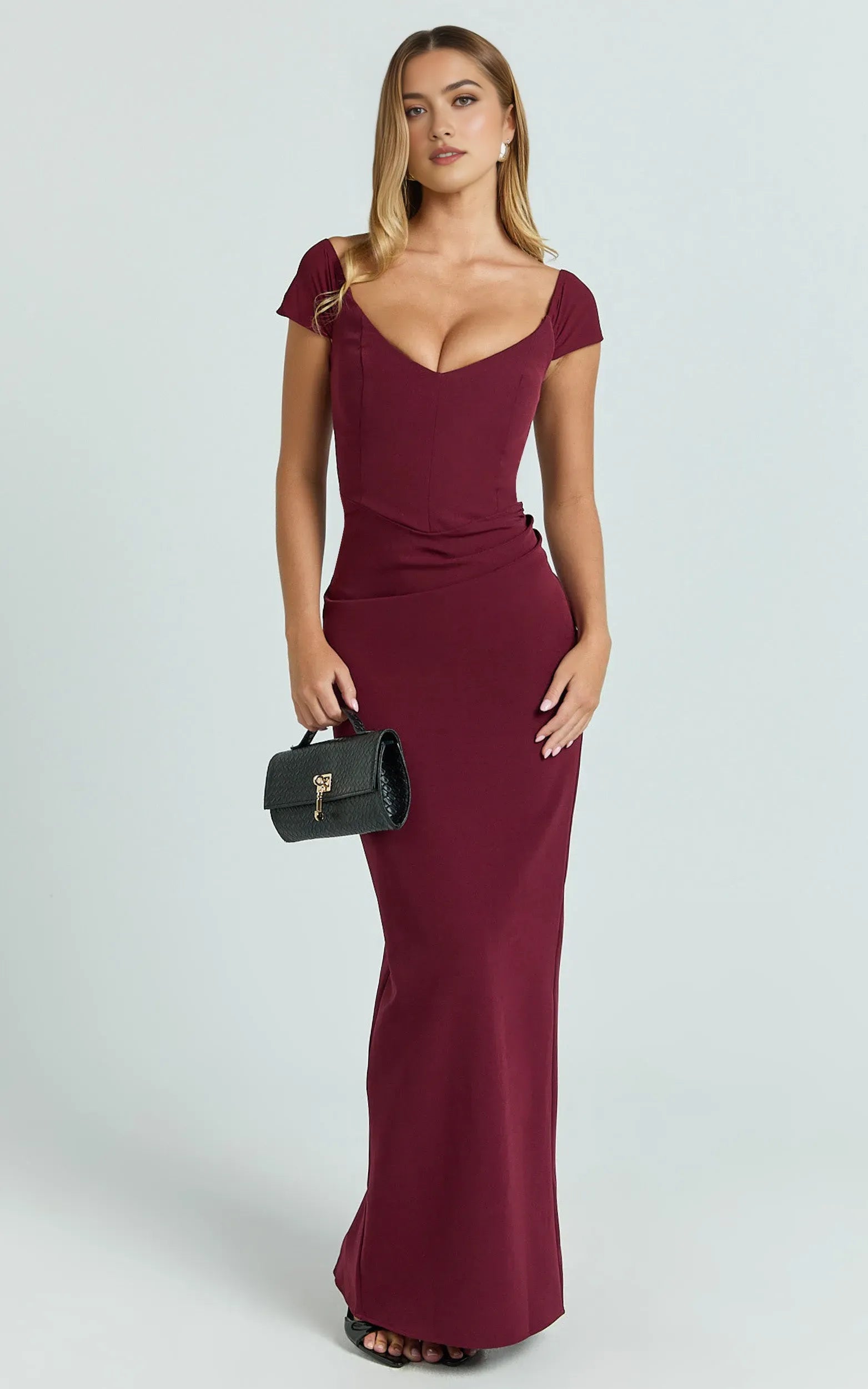 Romantic Sheath Sweetheart Neck Cap Sleeve Back Zip Ruched Floor-Length Prom Dress ﻿Hot sale