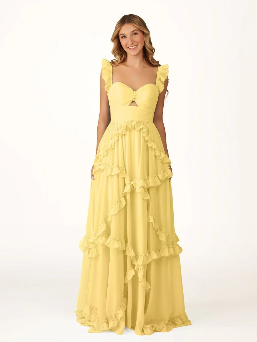 Romantic Sky Blue A-Line Sweetheart Neck Sleeveless Tiered Ruffle Open Back Back Zip Floor-Length Prom Dress Hot Sale