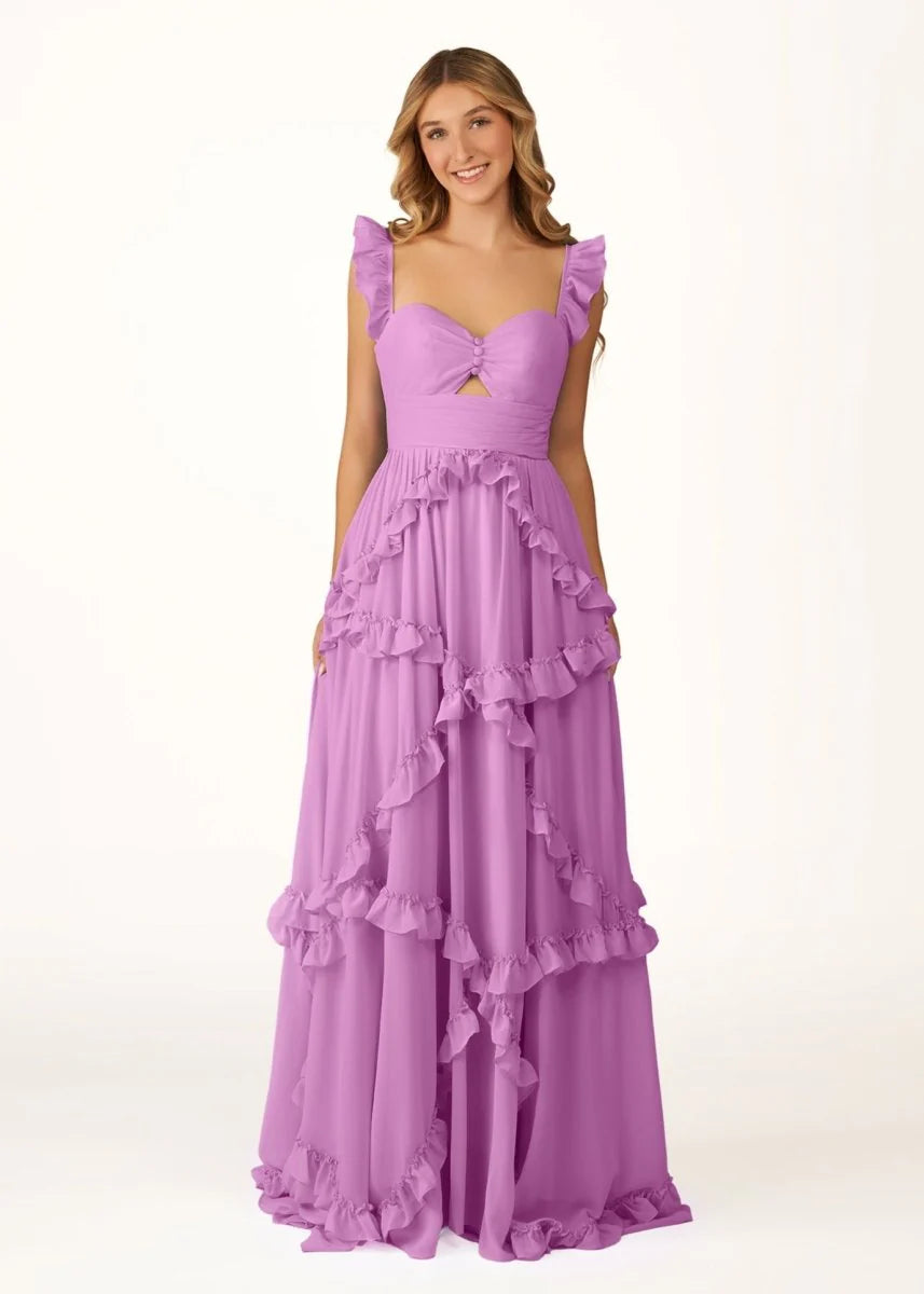 Romantic Sky Blue A-Line Sweetheart Neck Sleeveless Tiered Ruffle Open Back Back Zip Floor-Length Prom Dress Hot Sale