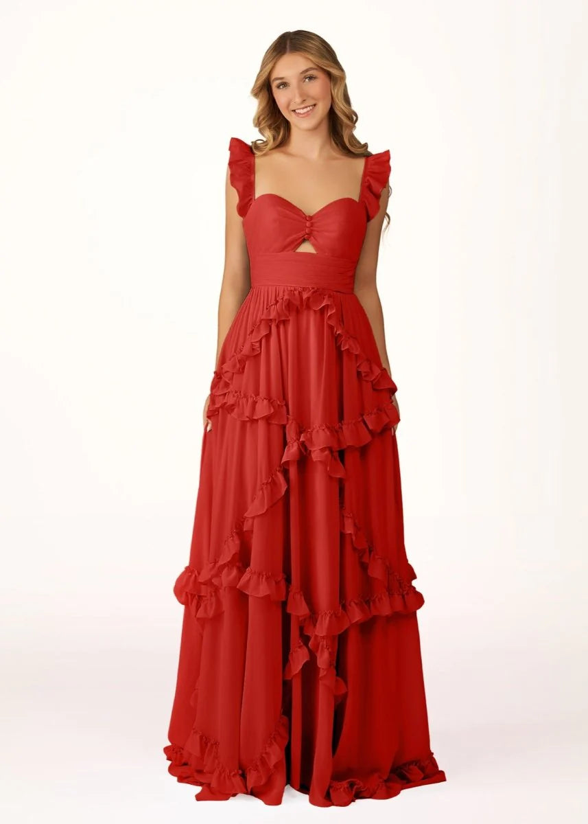 Romantic Sky Blue A-Line Sweetheart Neck Sleeveless Tiered Ruffle Open Back Back Zip Floor-Length Prom Dress Hot Sale