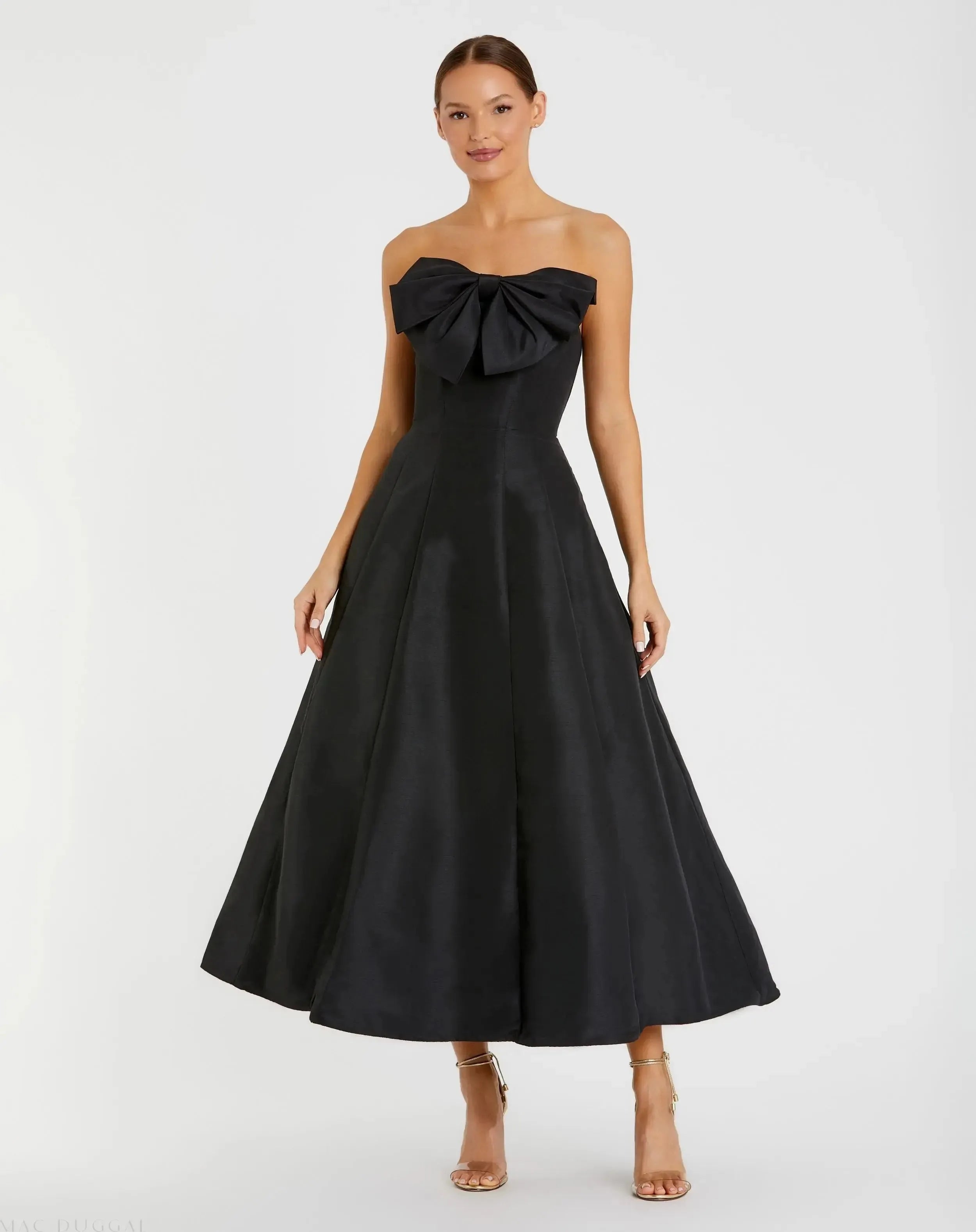 Romantic Tea-Length Ballgown Sweetheart Strapless Bow Accent Open Back Formal Prom Gown