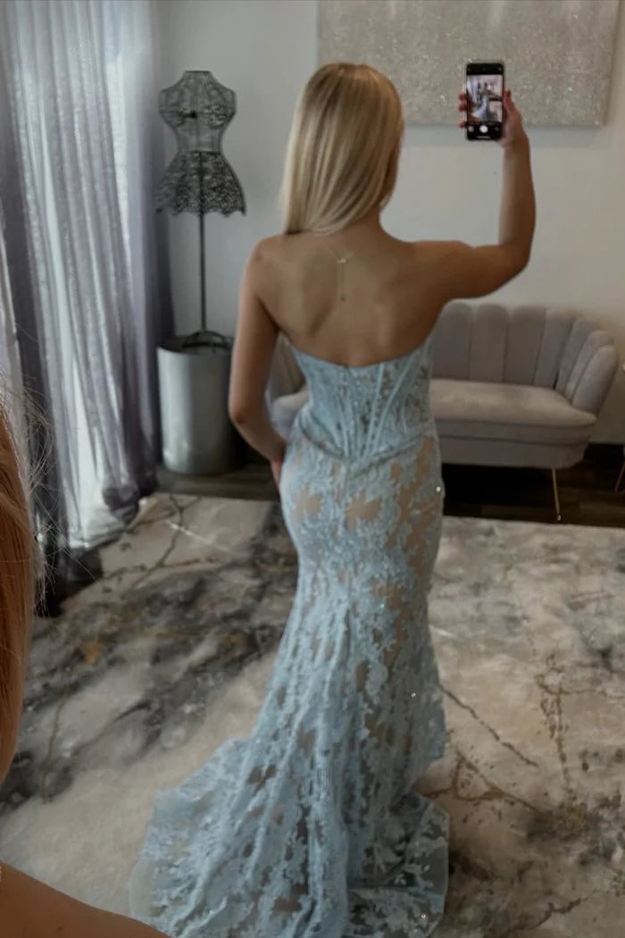 Romantic Mermaid Sweetheart Neck Sleeveless Open Back Floor-Length Prom Dresses