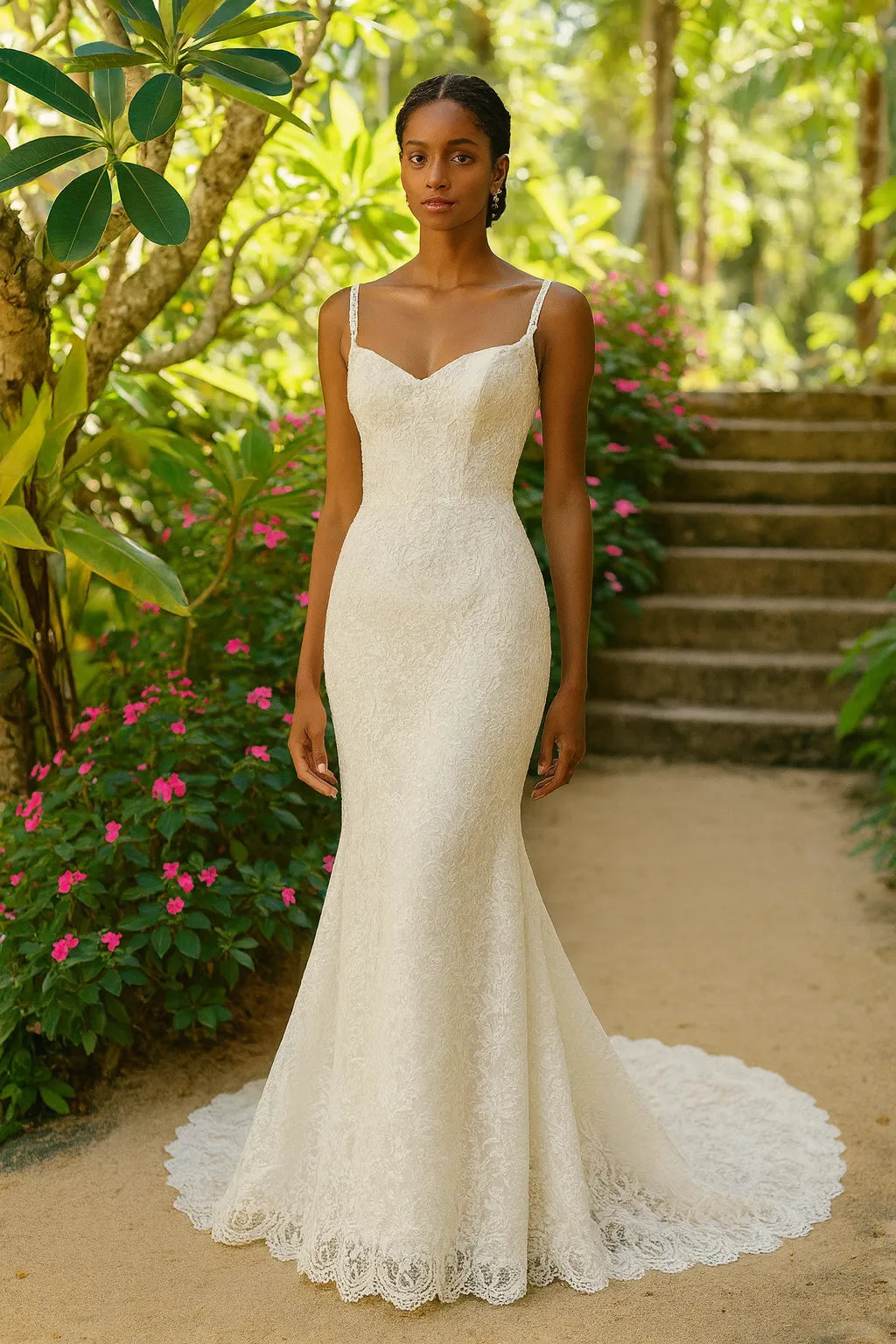 Romantic Mermaid Sweetheart Spaghetti-Strap Open-Back Floor-Length Wedding Dresses