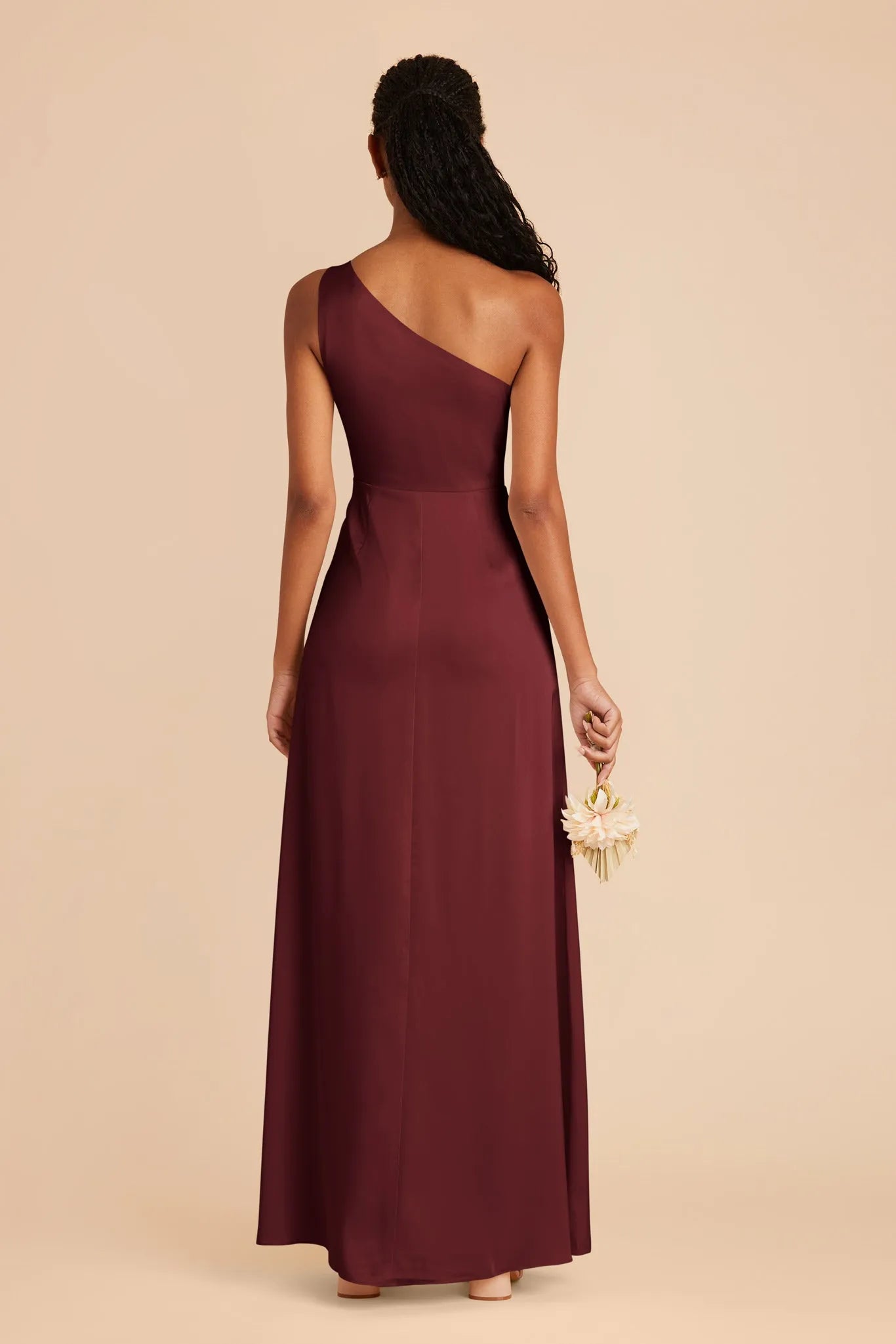 Romantic satin Sheath One-Shoulder Sleeveless Open-Back Floor-Length Prom Dresses With Side Leg Slit