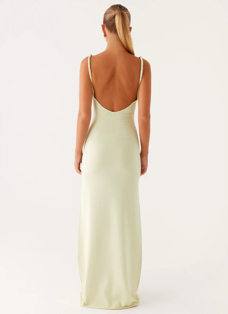 Sage Green Ribbed Twisted Strap Backless Maxi Dress For Elegant Casual Party Events