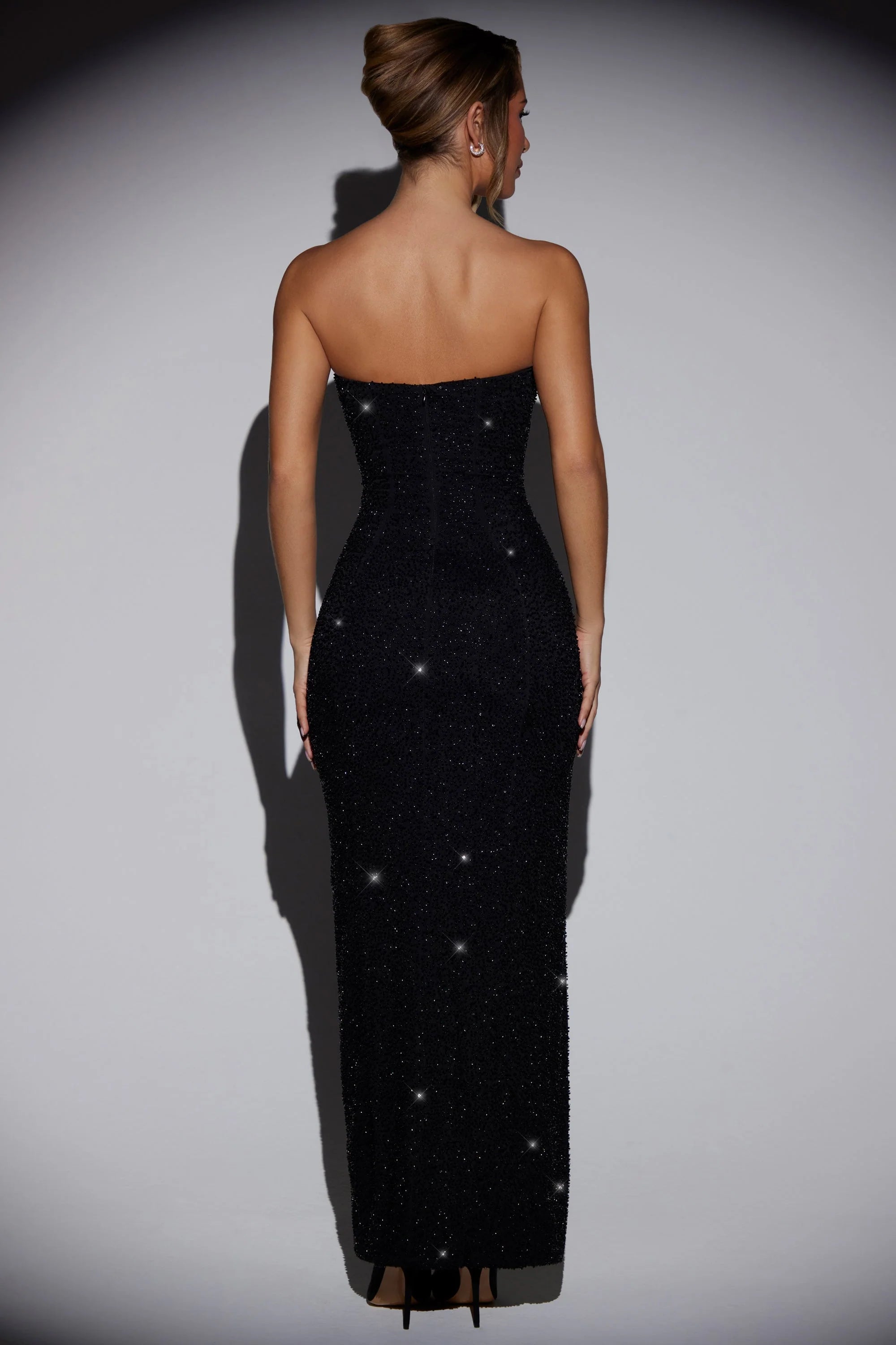 Sexy Black Mermaid Strapless Sleeveless invisible zipper Sequin Maxi Dress with High Slit Prom Dress