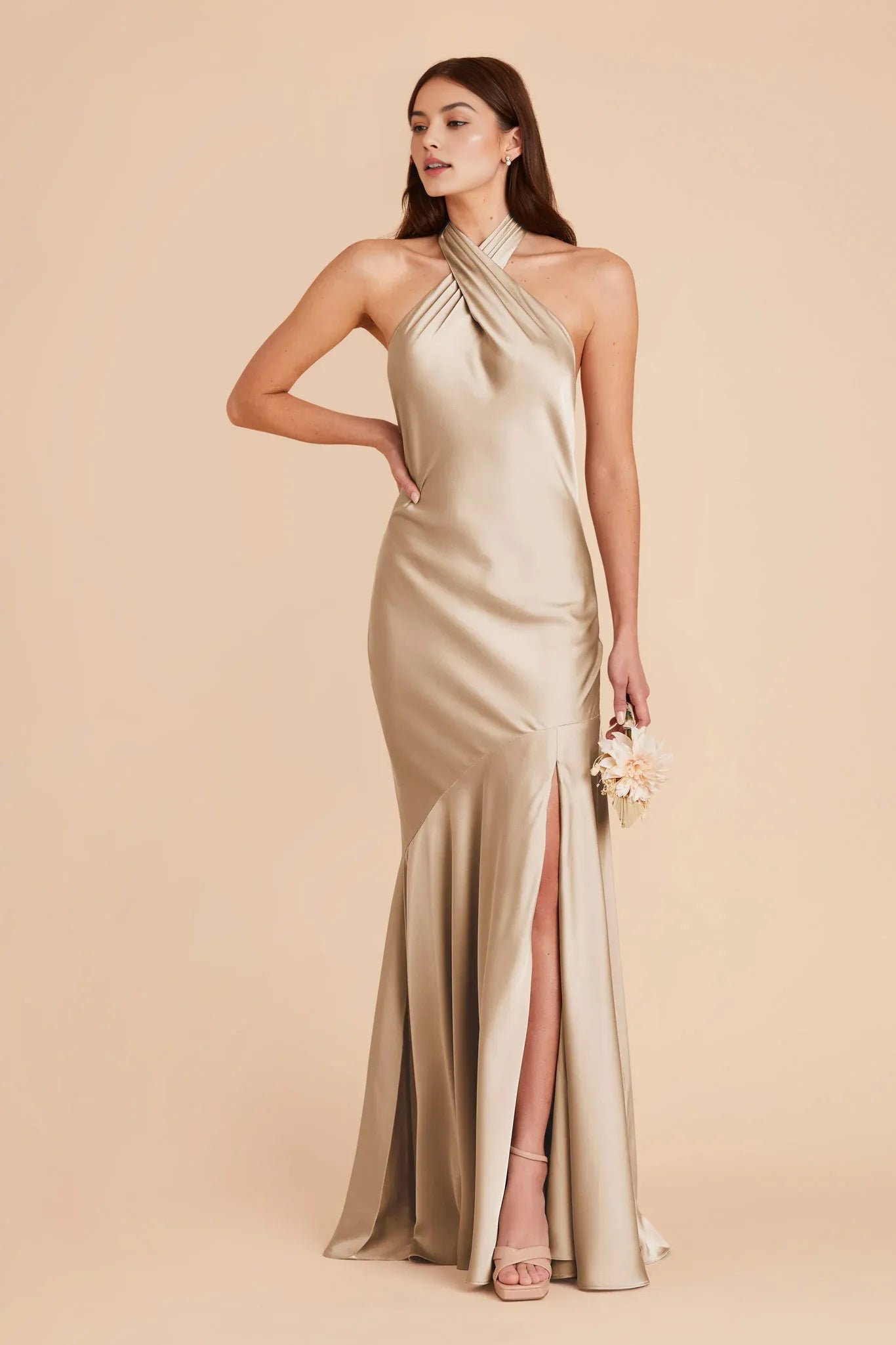 Sexy Mermaid Halter Neck Sleeveless Open-Back Floor-Length Prom Dresses Side Leg Slit