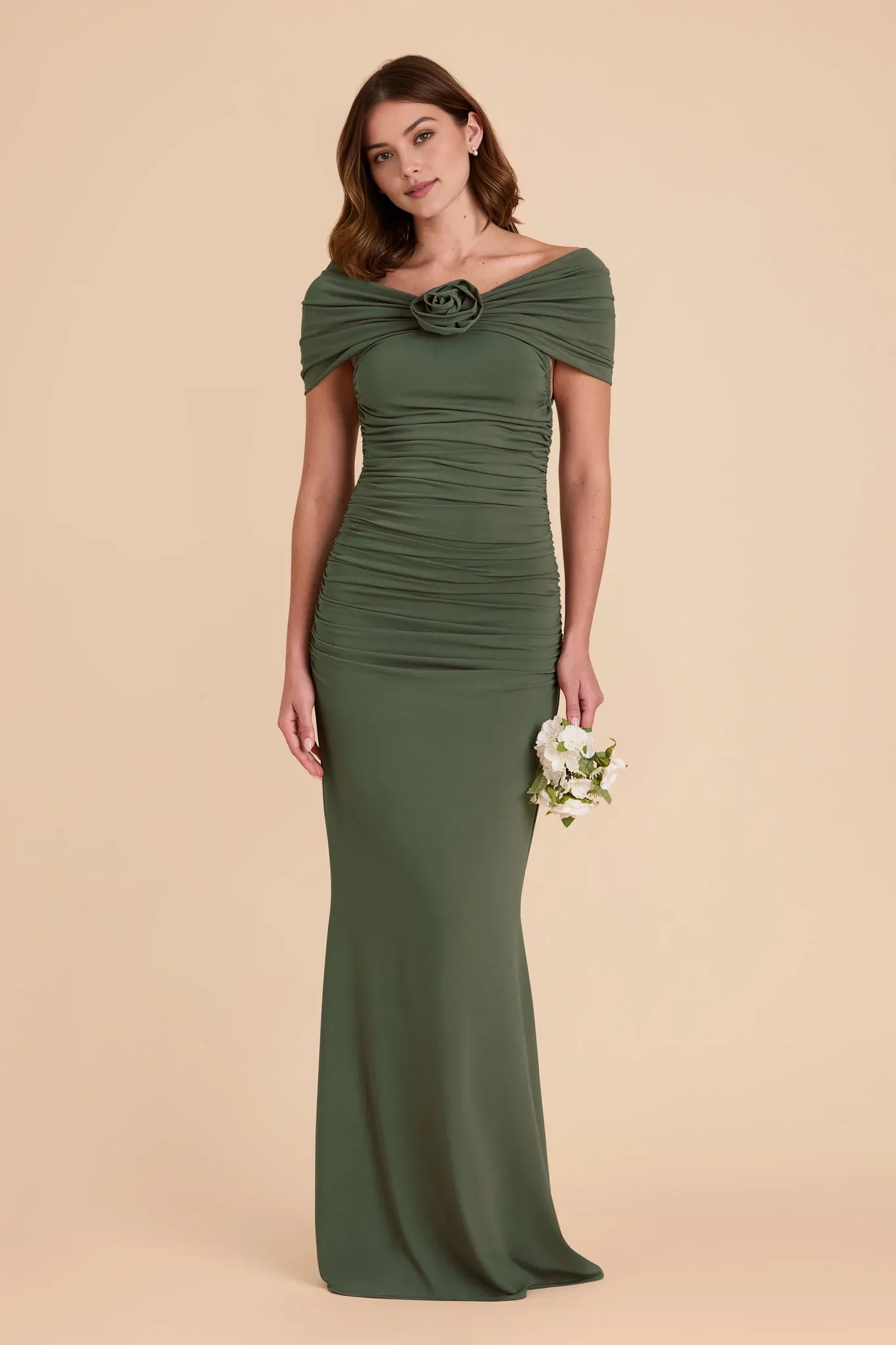 Sexy Mermaid Off-Shoulder Short-Sleeve Open-Back Back Zip Floor-Length Prom Dresses with Ruched