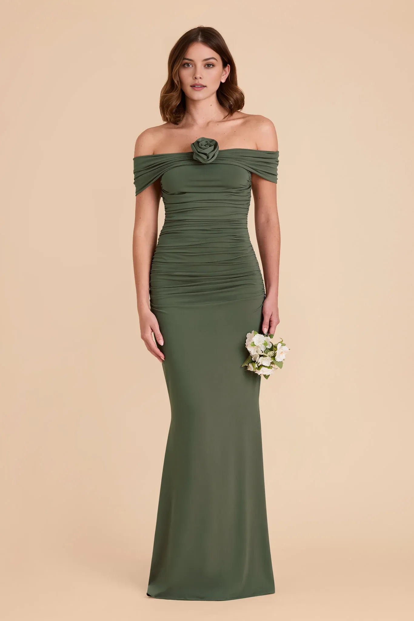 Sexy Mermaid Off-Shoulder Short-Sleeve Open-Back Back Zip Floor-Length Prom Dresses with Ruched