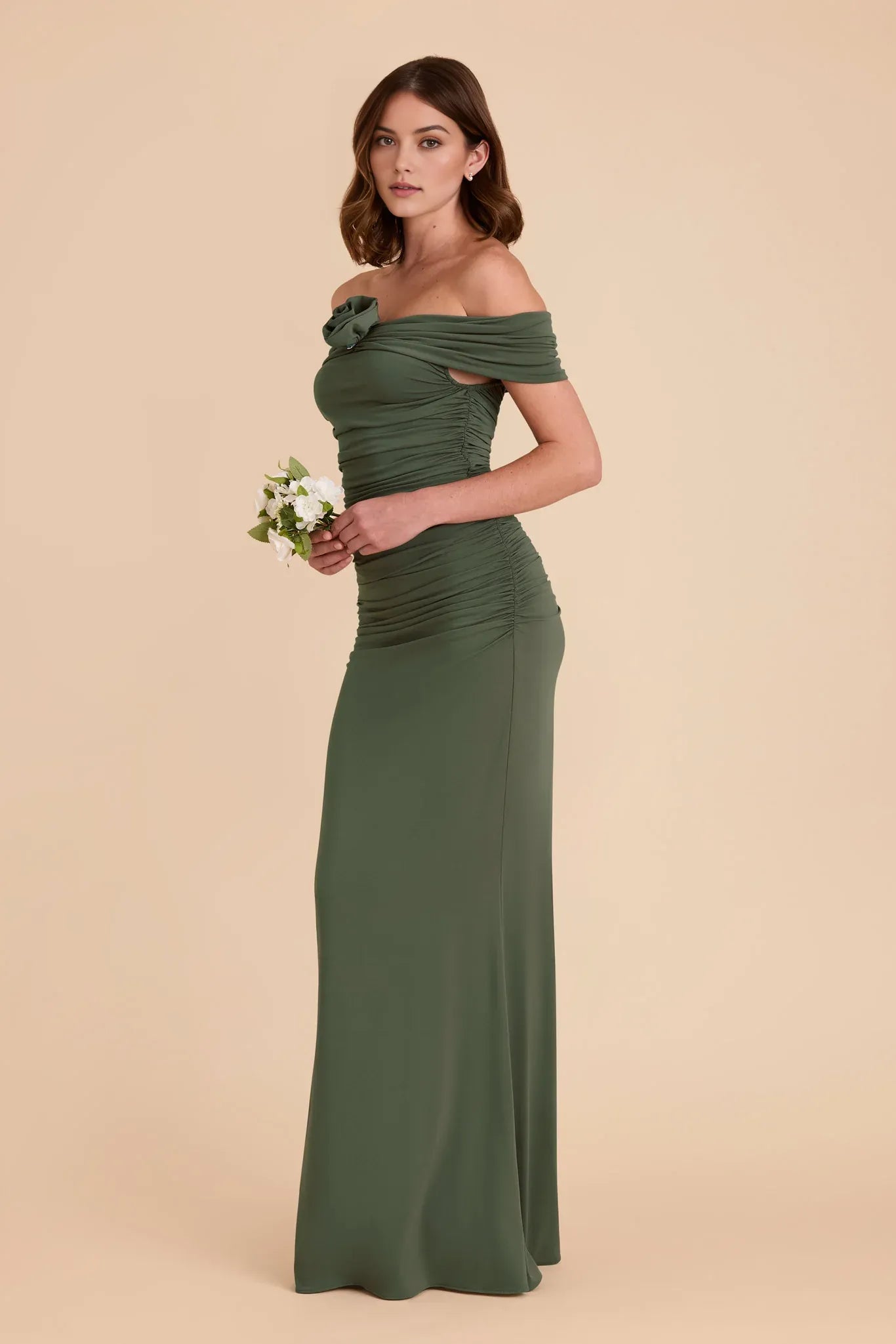 Sexy Mermaid Off-Shoulder Short-Sleeve Open-Back Back Zip Floor-Length Prom Dresses with Ruched