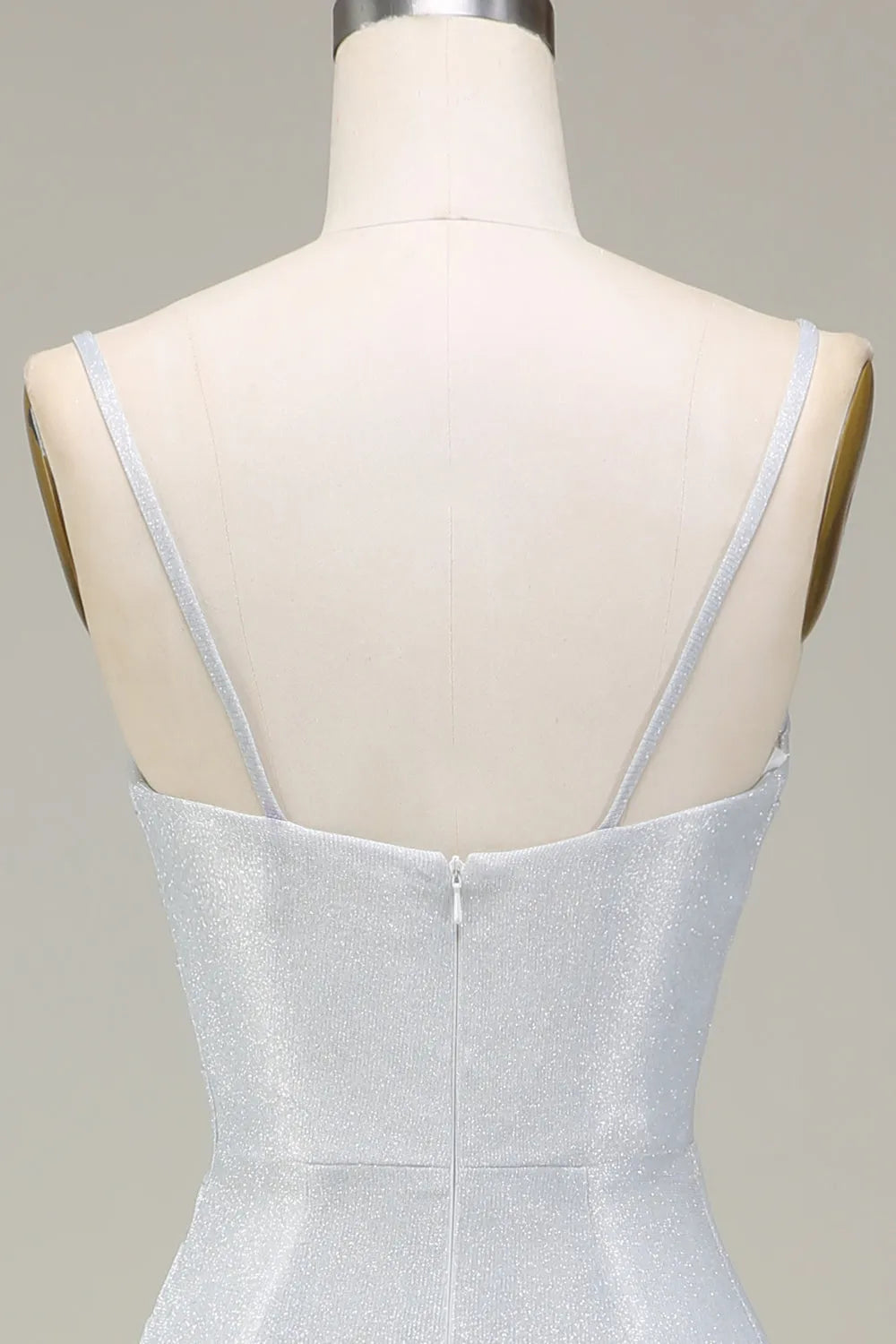 Shimmering Mermaid Square Neck Spaghetti Strap Back Zip Pleated Floor-Length Metallic Prom Dress ﻿