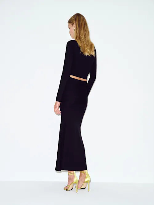 Sjzca Black Two-Piece Long Sleeve Crop Top & Mermaid Maxi Prom Dress