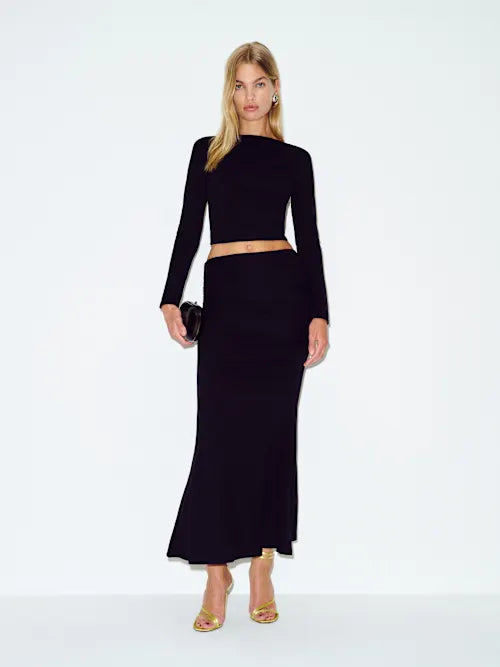 Sjzca Black Two-Piece Long Sleeve Crop Top & Mermaid Maxi Prom Dress