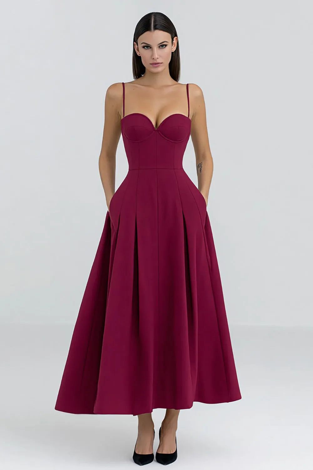 Sleek Fit-and-Flare Sweetheart Spaghetti-Strap Floor-Length Prom Dress