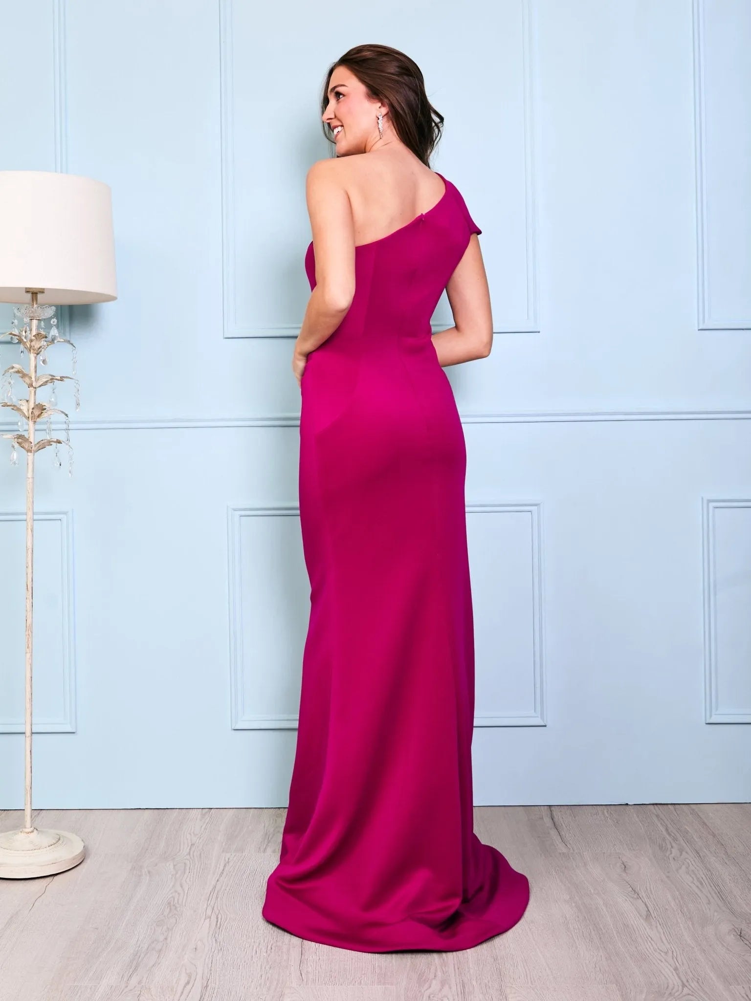 Sleek Mermaid One-Shoulder Short-Sleeve Open-Back Floor-Length Prom Dress