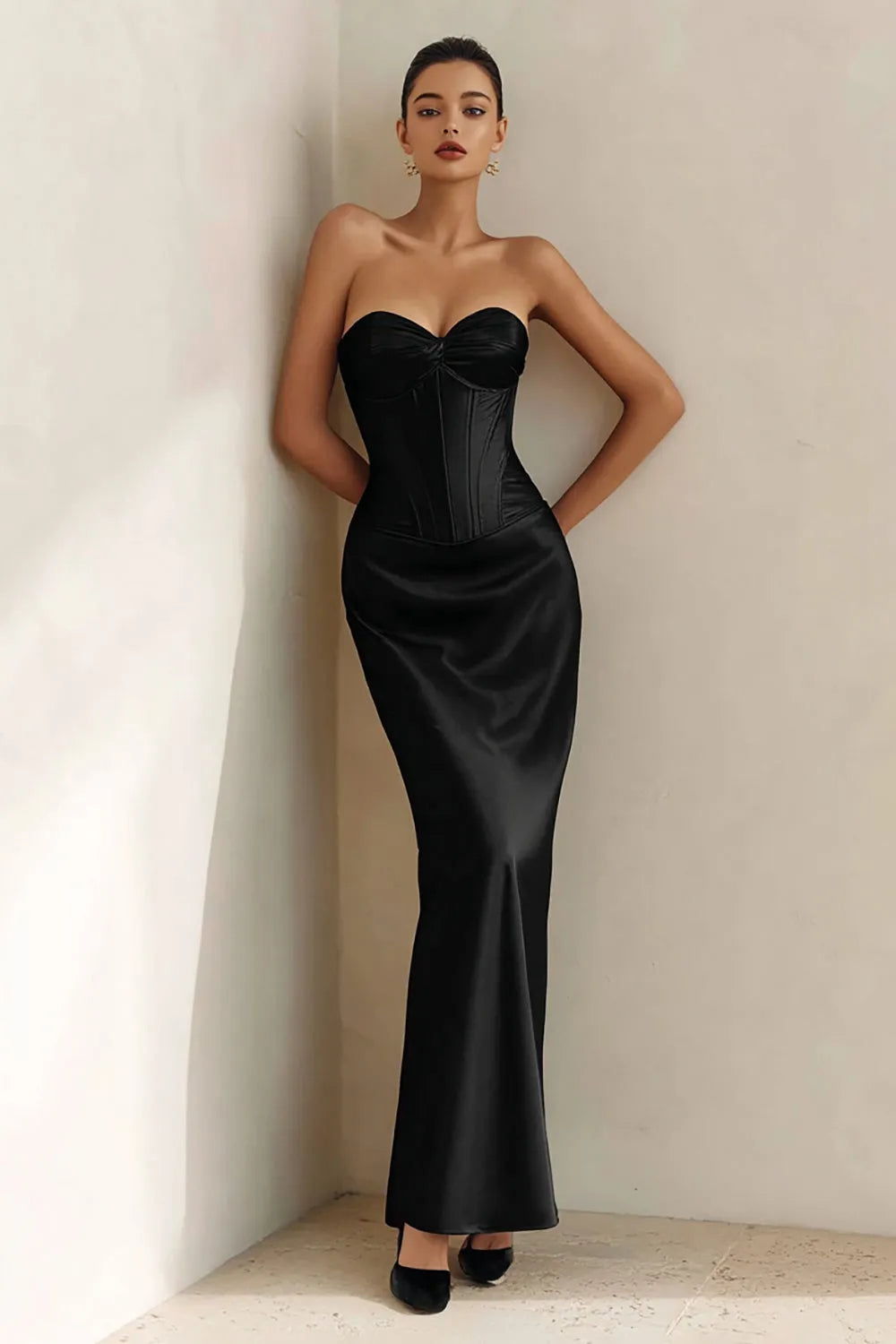 Sleek Mermaid Strapless Sleeveless Bustier Floor-Length Prom Dress