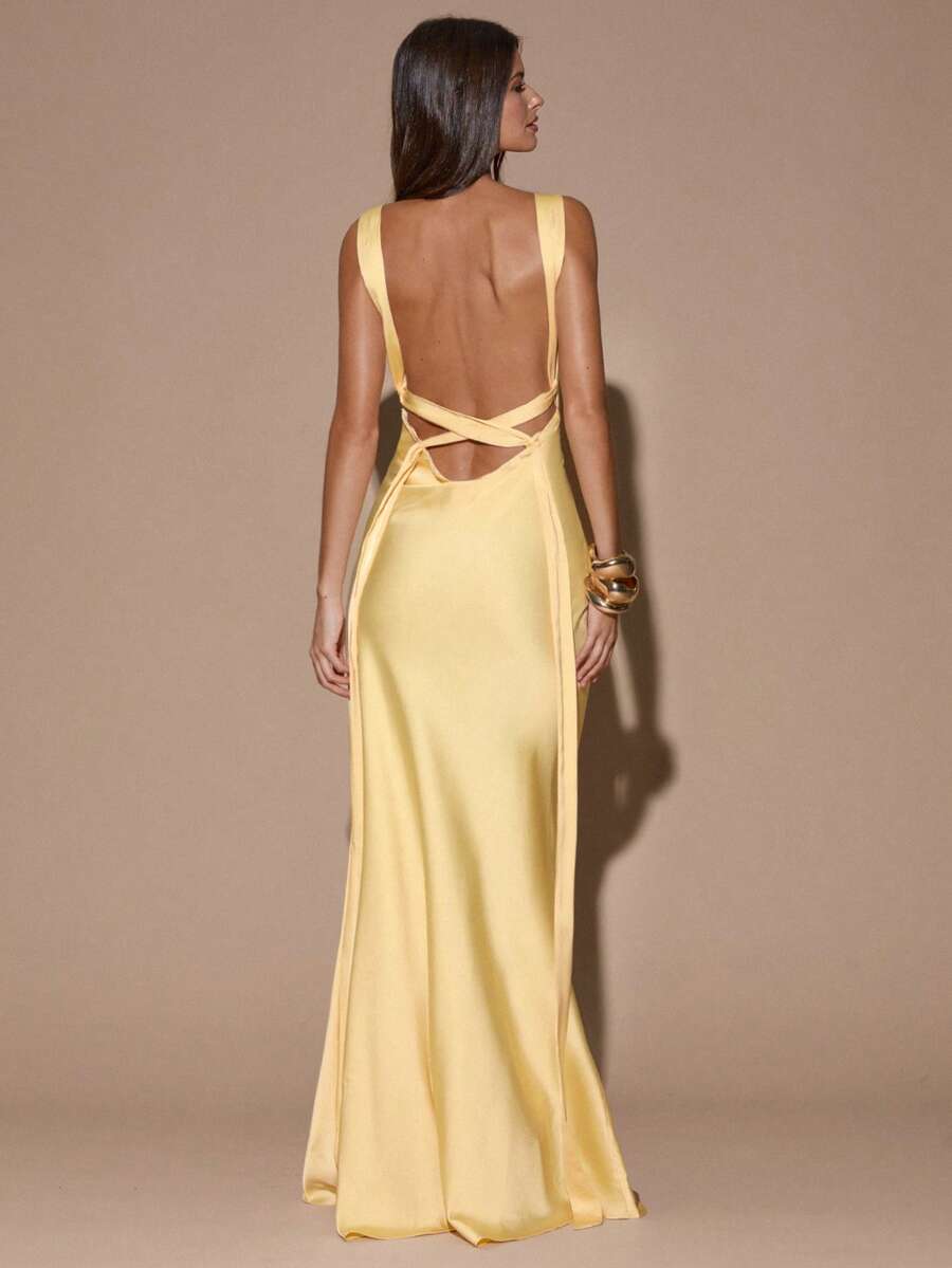 Sleek Mermaid V-Neck Sleeveless Cross-Back Floor-Length Evening Dresses