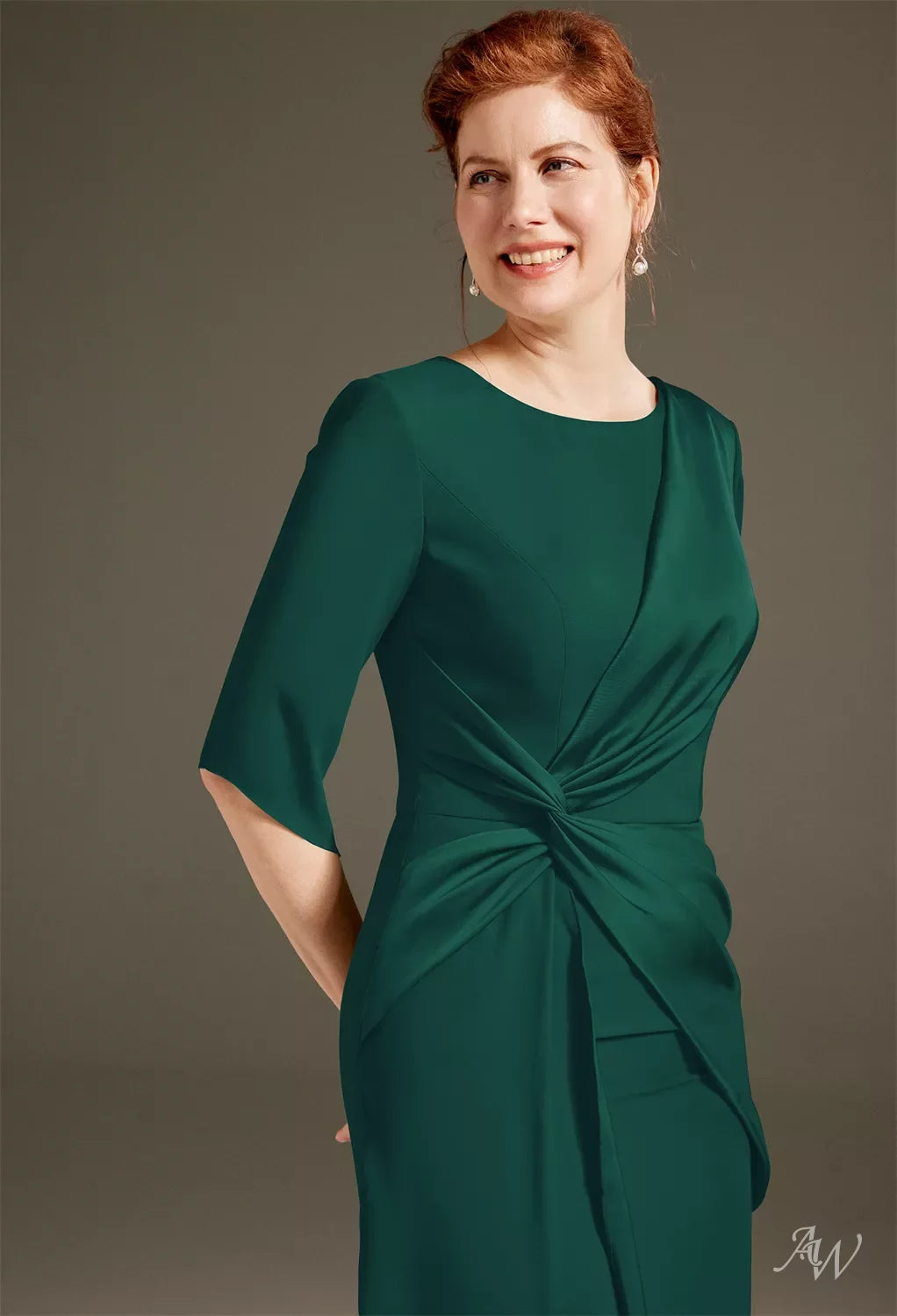 Sleek Sheath Crew Neck Three-Quarter Sleeves Slit Back Floor-Length Mother Of The Bride Dresses