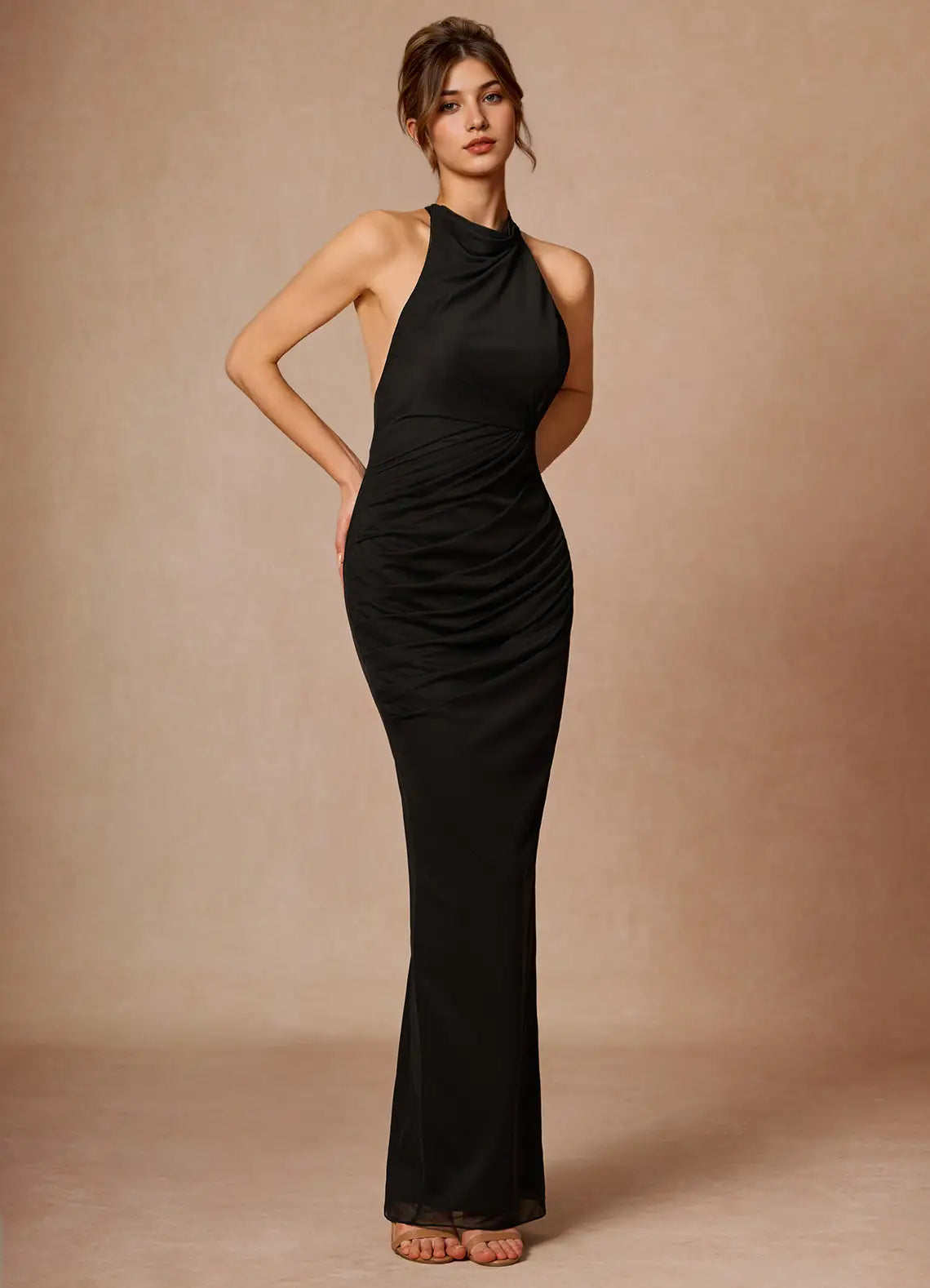 Sleek Sheath Halter Neck Sleeveless Open Back Floor-Length Evening Dresses