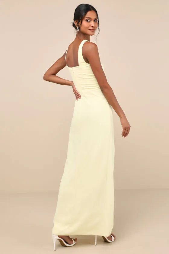 Sleek Sheath Square Neck Sleeveless Open Back High Slit Floor Length Formal Prom Dresses