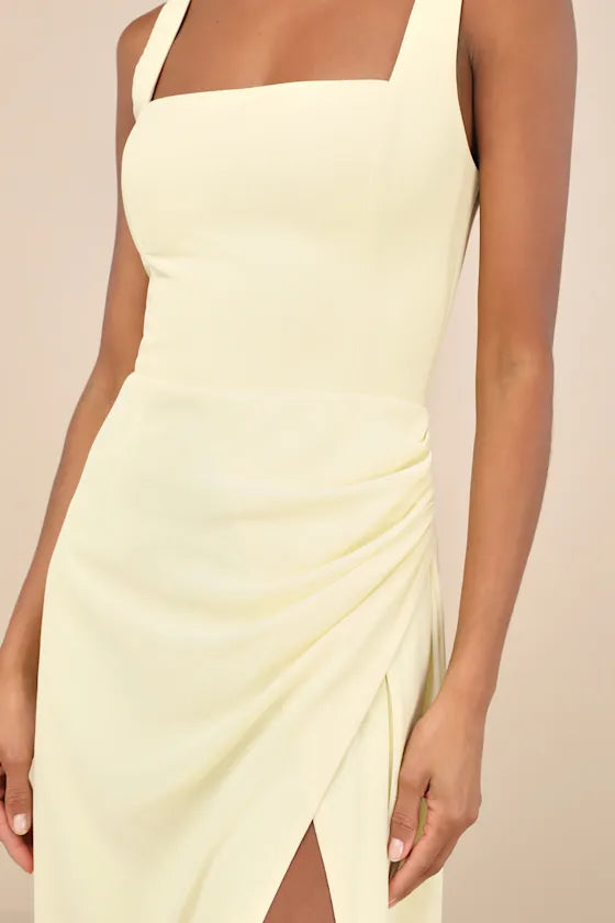 Sleek Sheath Square Neck Sleeveless Open Back High Slit Floor Length Formal Prom Dresses