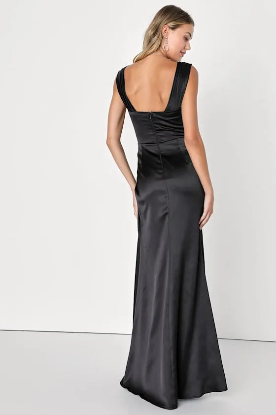 Sleek Sheath Square Neck Sleeveless Open Back High Slit Floor Length Formal Prom Dresses