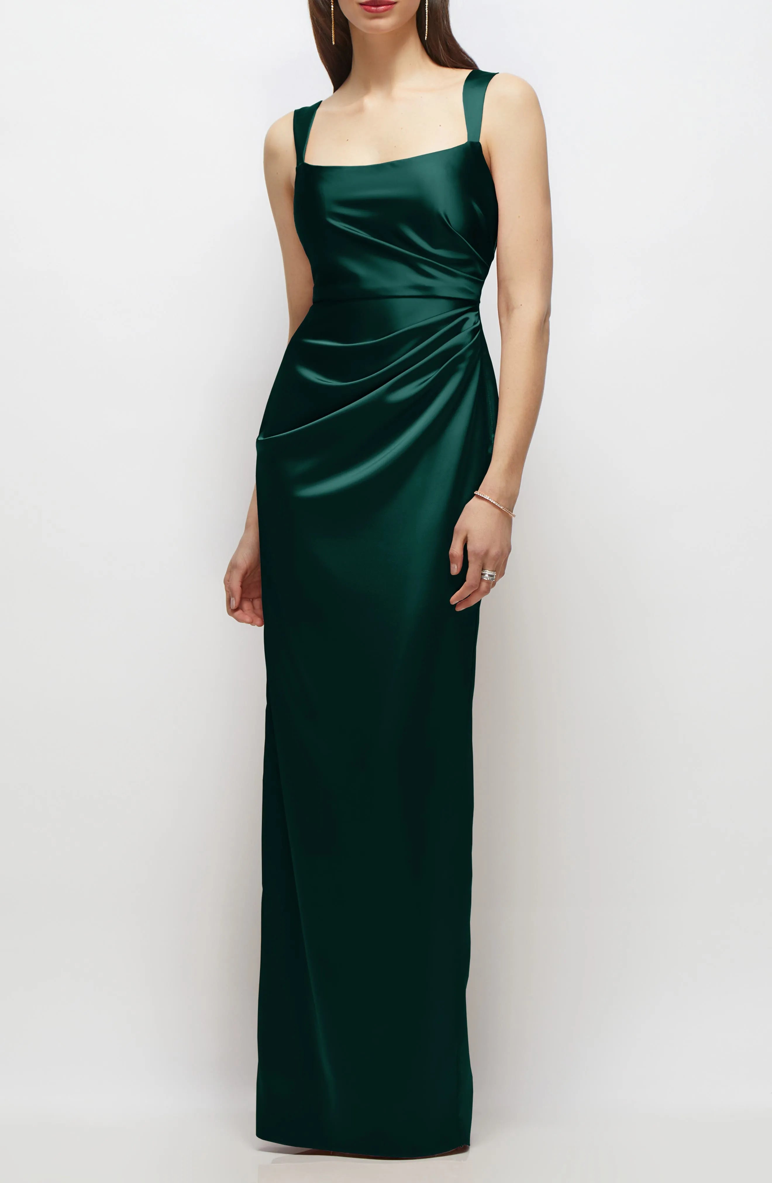 Sleek Evergreen Sheath Square Neck Spaghetti Strap Floor-Length Evening Dresses