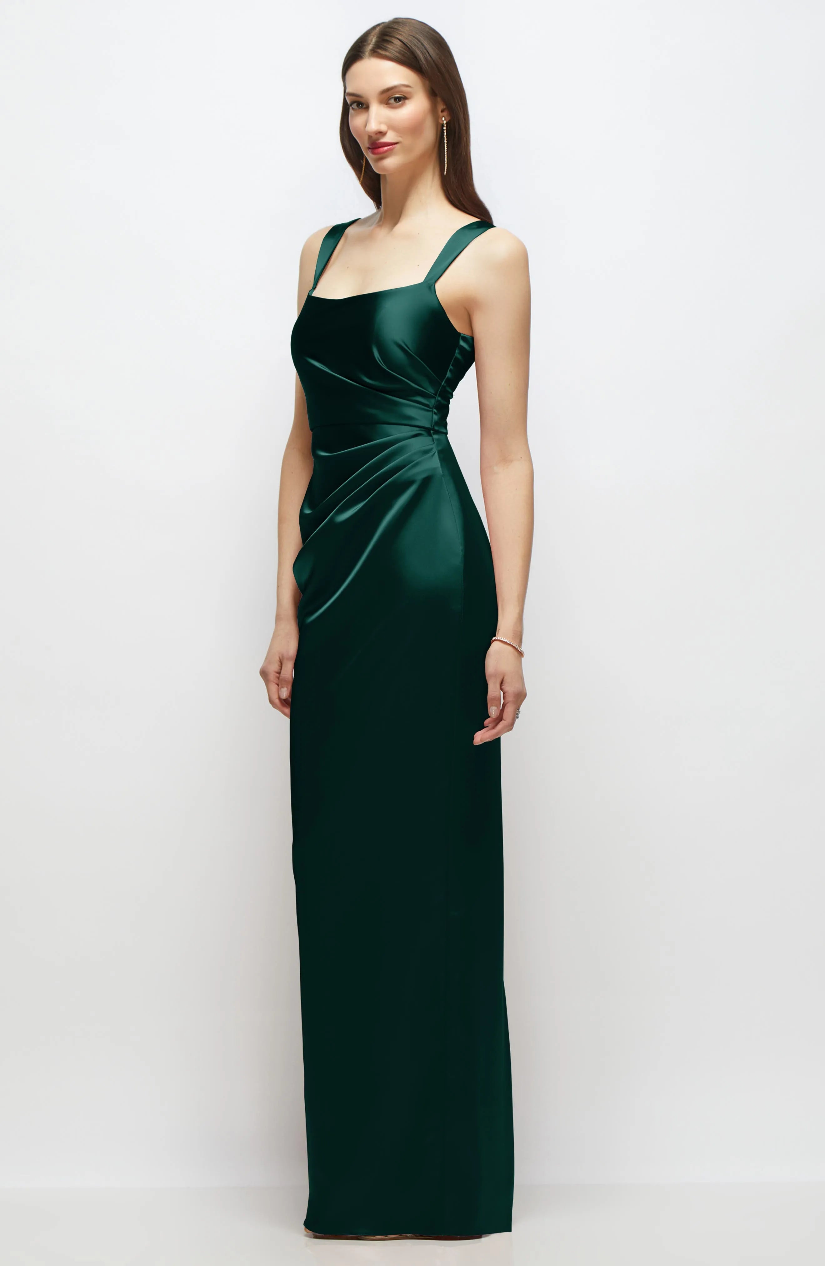 Sleek Evergreen Sheath Square Neck Spaghetti Strap Floor-Length Evening Dresses