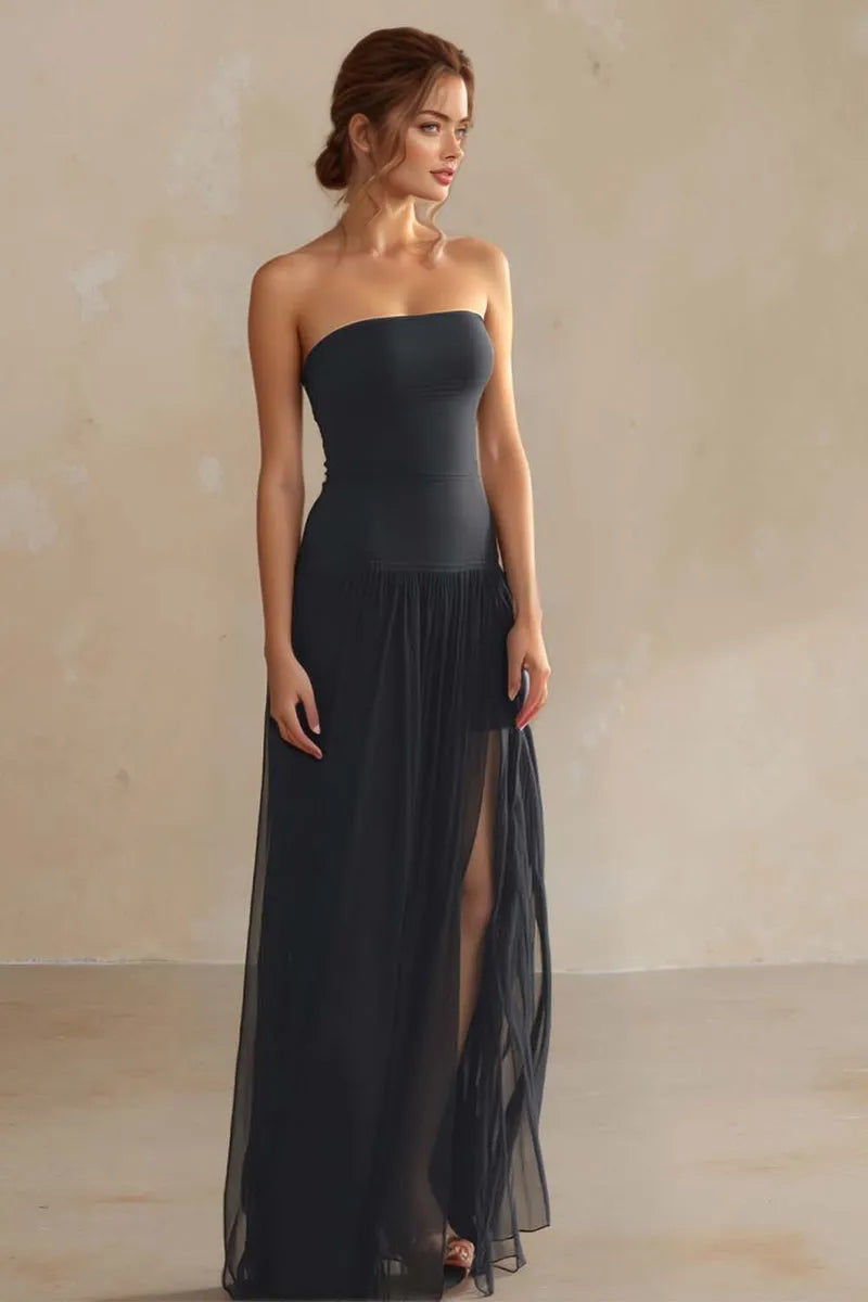 Sleek Sheath Sweetheart Strapless Open-Back High-Slit Floor-Length Prom Dress