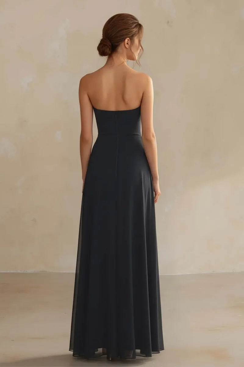 Sleek Sheath Sweetheart Strapless Open-Back High-Slit Floor-Length Prom Dress