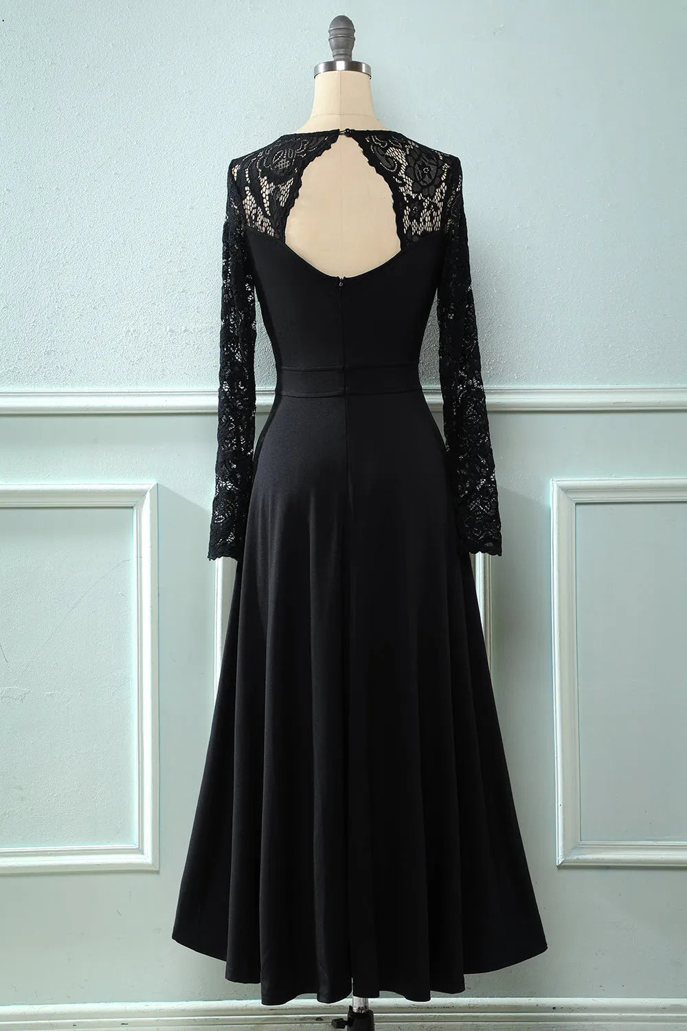 Sophisticated A-Line V-Neck Lace Sleeve Keyhole Back High-Low Floor-Length Evening Dresses
