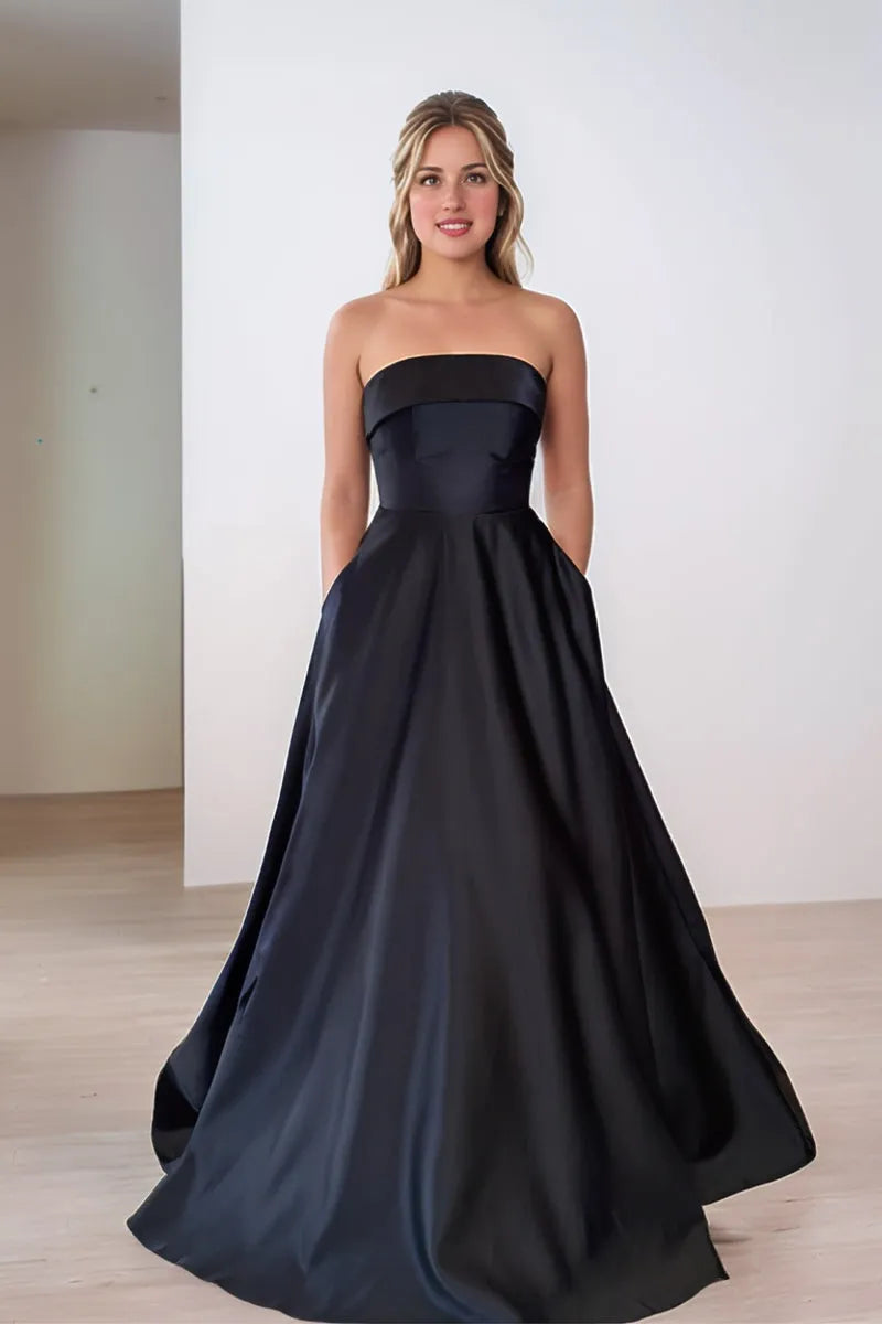 Sophisticated Ballgown Strapless Open-Back Floor-Length Pocketed Prom Dress