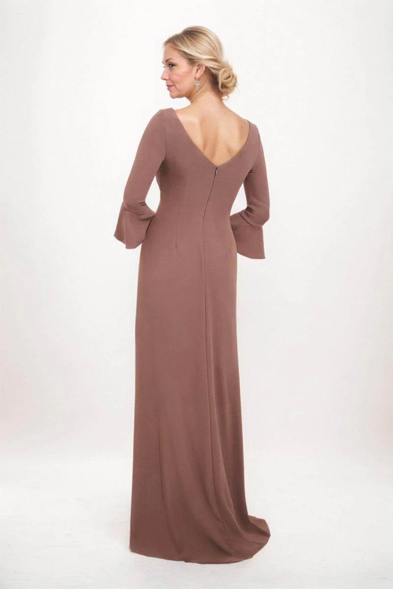 Sophisticated Fitted Crew Neck Flared Sleeve V-Back Floor-Length Mother Of The Bride Dresses