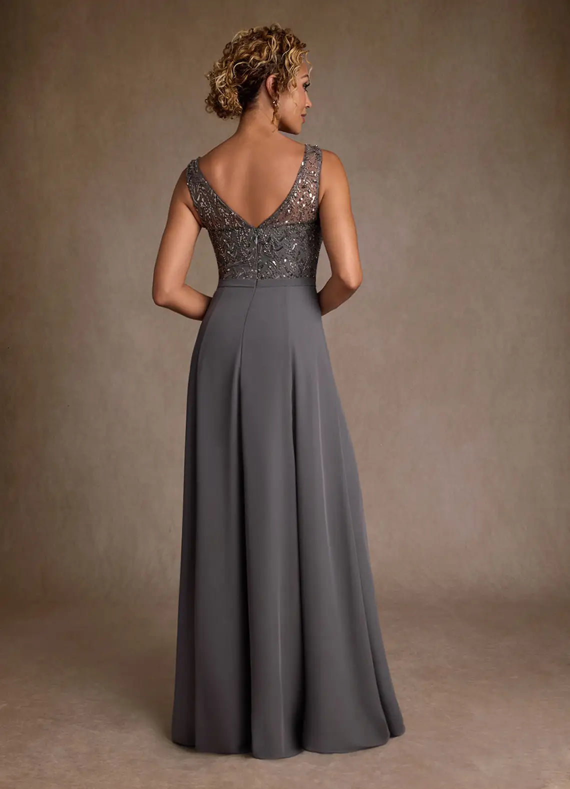 Sparkling A-Line Bateau Sleeveless V-Back Floor-Length Mother of the Bride Dress