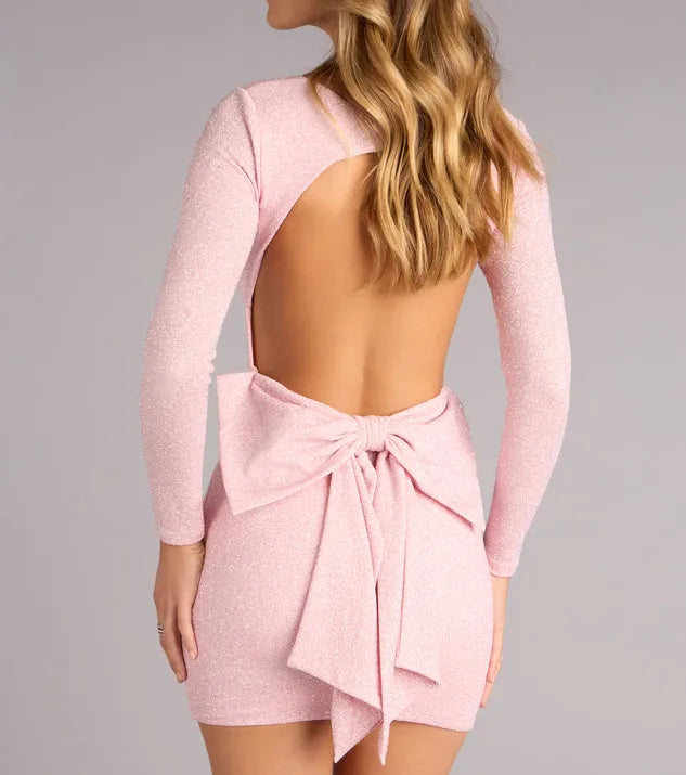 Sparkly Bodycon Sweetheart Long-Sleeve Tie-Back Mini Homecoming Dresses