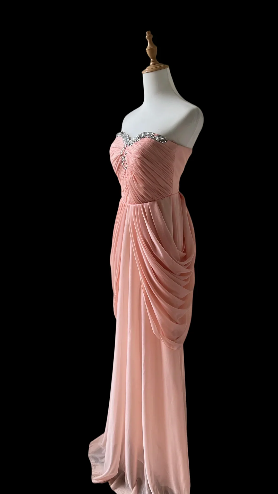 Strapless Sweetheart Beaded Ruched Chiffon Draped Maxi Evening Dress