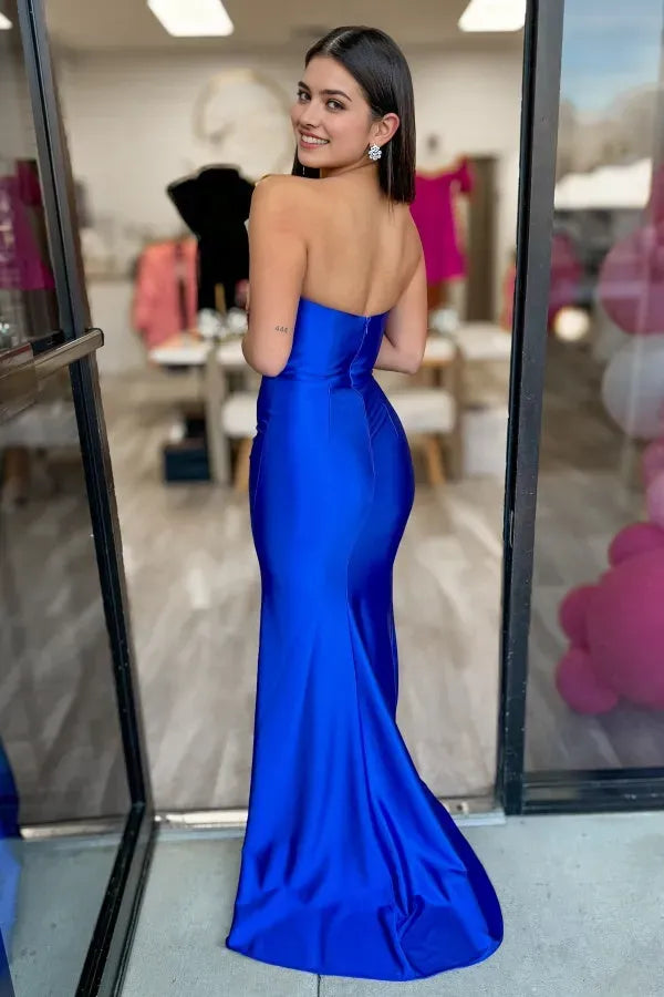 Stunning Mermaid Sweetheart Neck Sleeveless Open Back Back Zip Floor-Length High Side Slit  Prom Dress