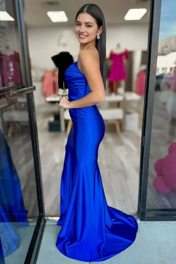 Stunning Mermaid Sweetheart Neck Sleeveless Open Back Back Zip Floor-Length High Side Slit  Prom Dress