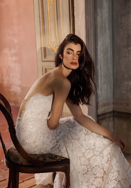 Elegant Mermaid Off-The-Shoulder Lace Sleeve Cutout Back Train Wedding Dresses