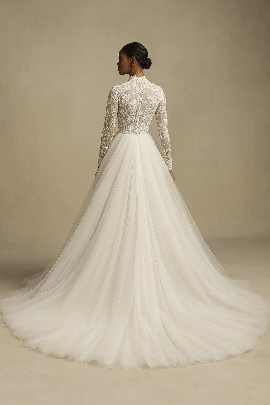 Timeless Ball Gown High Neck Long-Sleeved Lace-Up Back Floor-Length Wedding Dresses