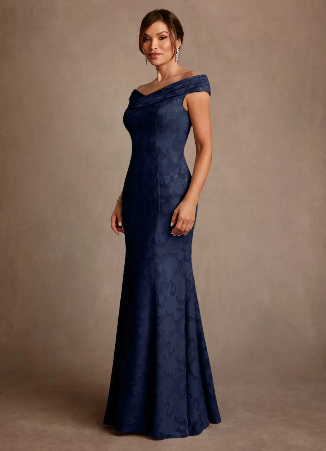 Timeless Trumpet Off-the-Shoulder Cap Sleeve V-Back Floor-Length Mother of the Bride Dress
