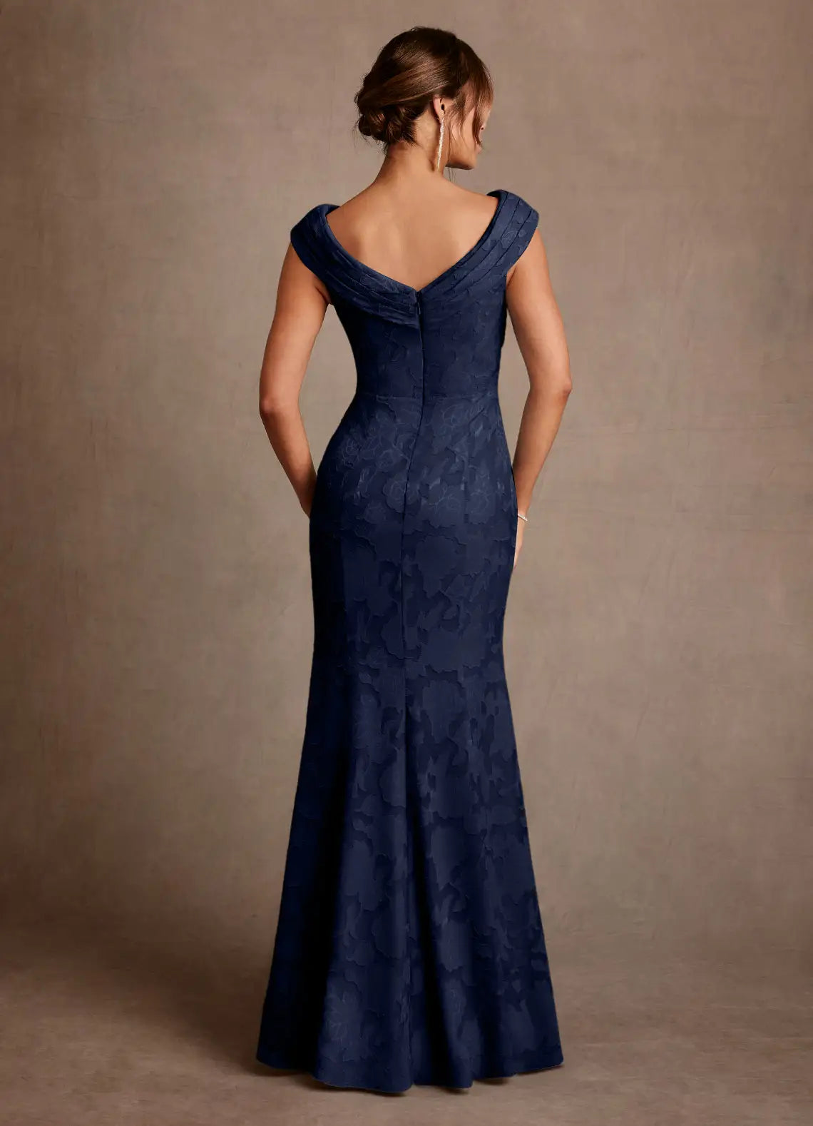 Timeless Trumpet Off-the-Shoulder Cap Sleeve V-Back Floor-Length Mother of the Bride Dress