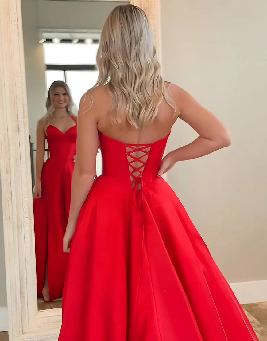 Vibrant A-Line Halter-Neck Lace-Up-Back Floor-Length Prom Dress