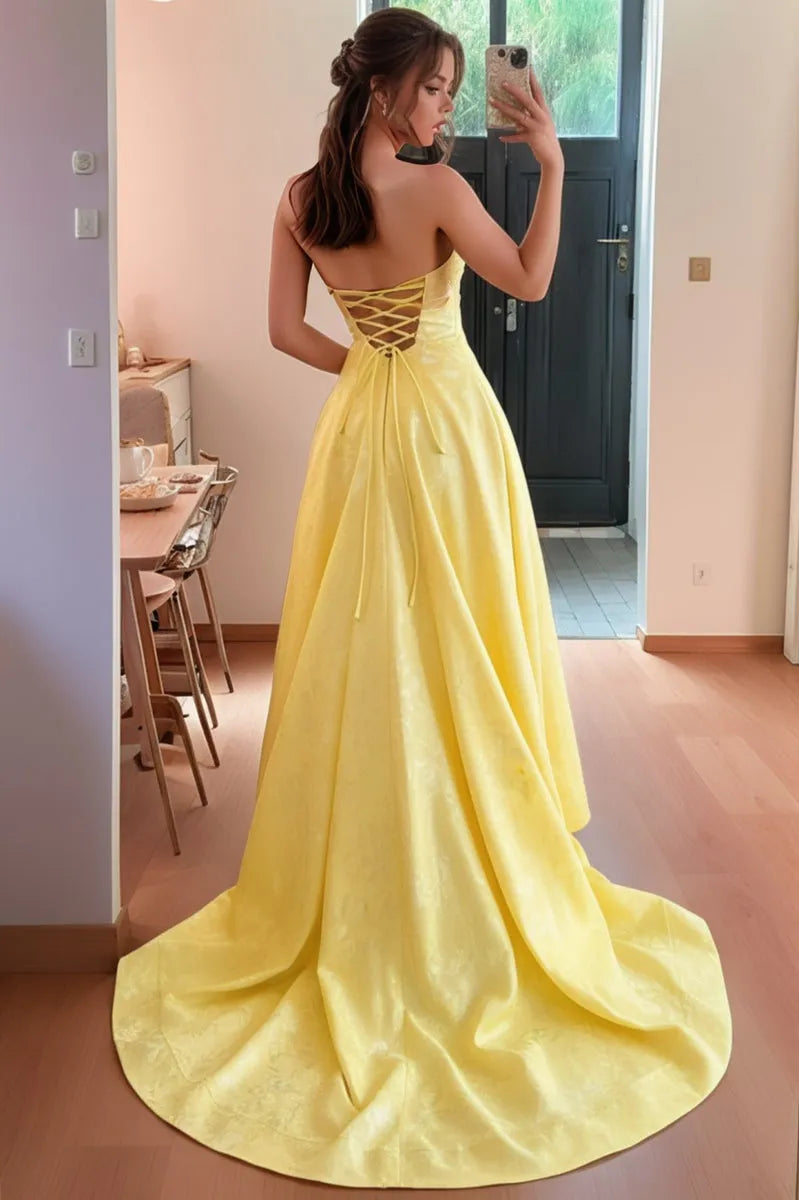 Vibrant A-Line Sweetheart Strapless Cutout-Bodice Crisscross-Lace-Up-Back Floor-Length Prom Dress