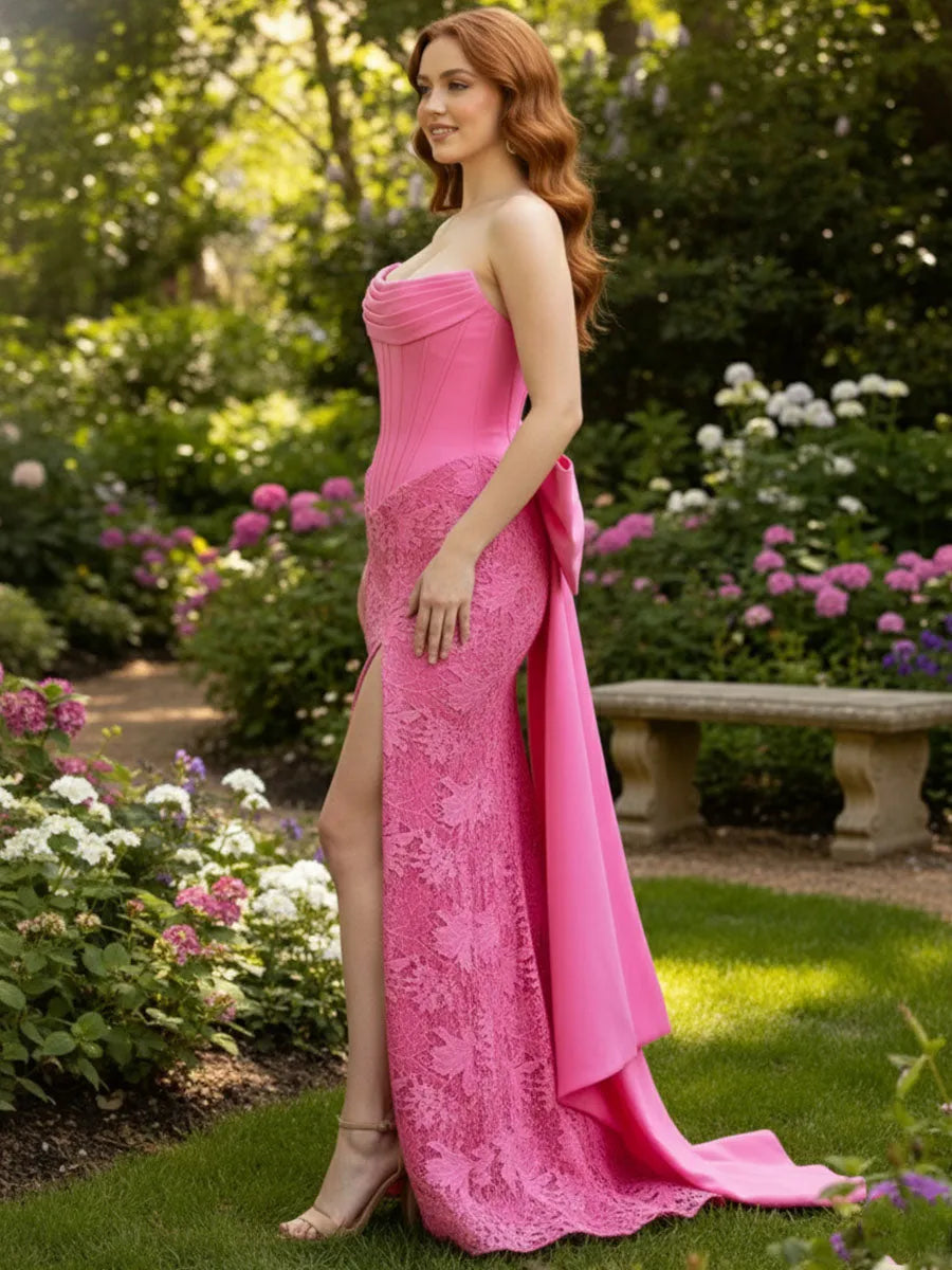 Vibrant Mermaid Sweetheart Strapless Bow Back Floor-Length Prom Dresses